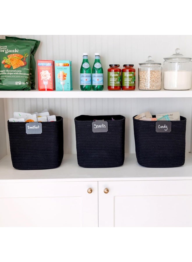 Bukela 3 Pack 11 Inch Black Collapsible Cotton Rope Woven Storage Cubes, Square Organizer Basket for Toys, Closet, Classroom & Nursery - Image 5